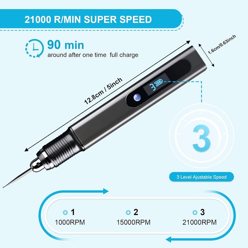 Cykelith Electric Engraving Pen with 30 Bits, USB Rechargeable Cordless Etching Pen, Professional Mini Carving Machines Portable DIY Rotary Tool Engraver for Jewelry Stone Wood Glass Metal Plastic Resin Model - Image 2